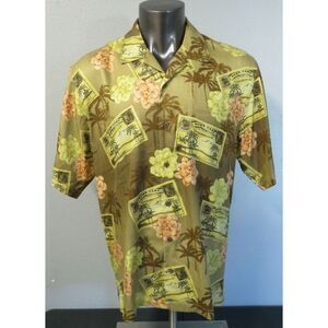 Tommy Bahama Short‎ Sleeve Button Hawaiian Shirt Size L Brown Post Card T31298